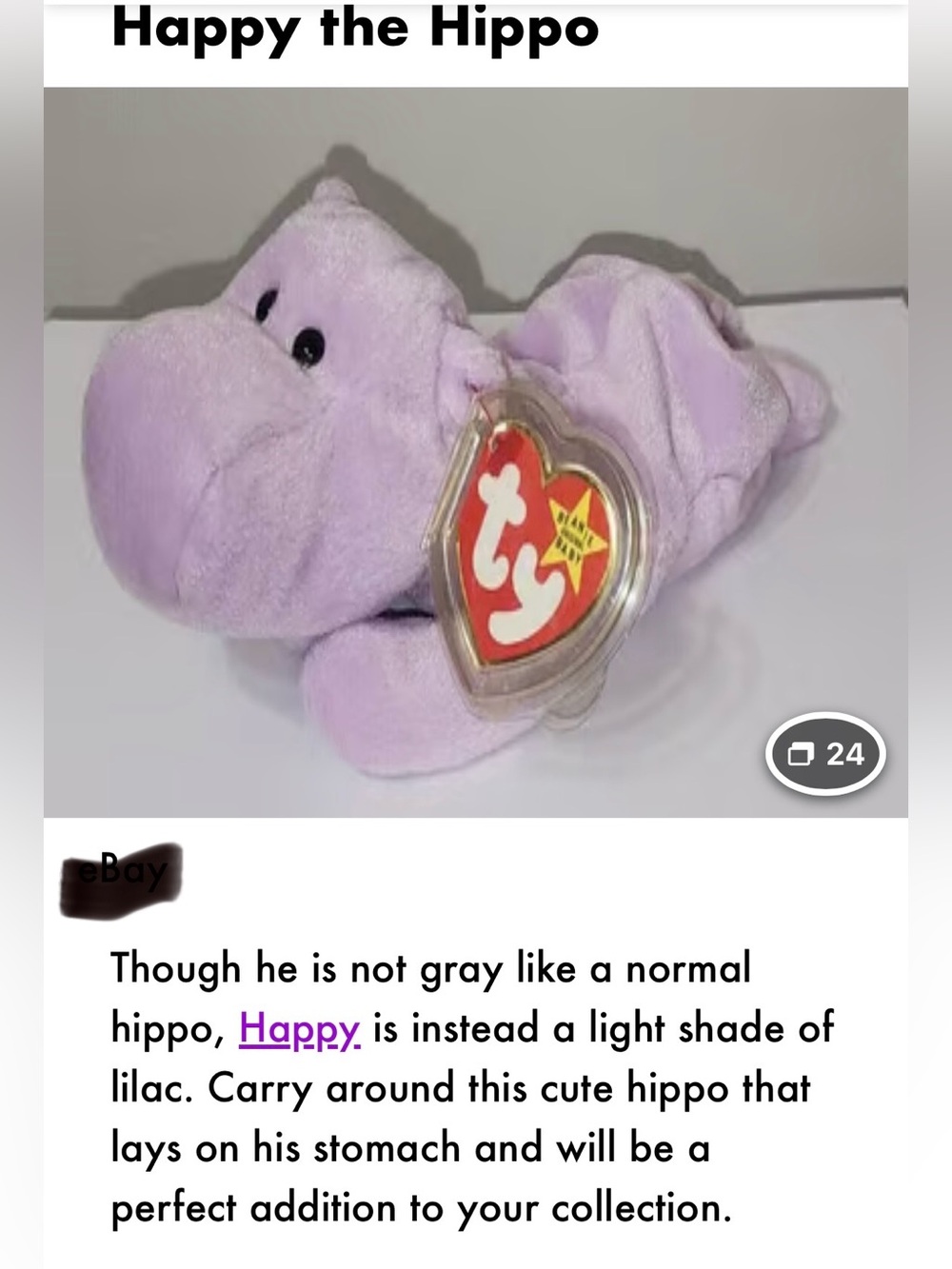 Ty Beanie McDonalds toy:
Happy the Hippo